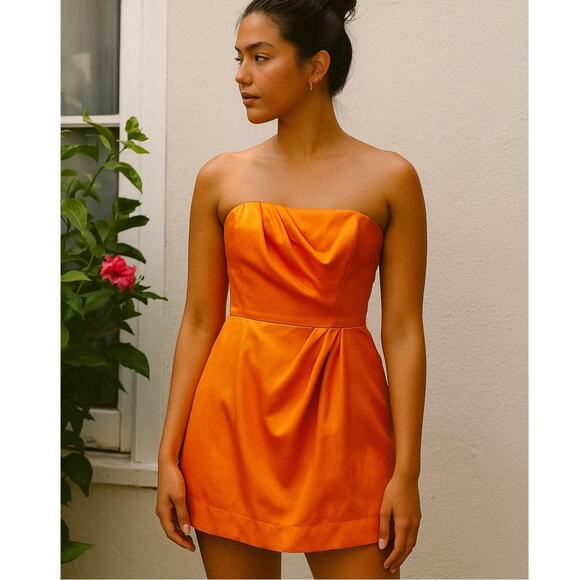 Shoshanna Bengaline Strapless Dress in Tangerine - Picture 1 of 7